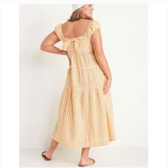 NWT Old Navy Women's Yellow Gingham Fit & Flare Tiered Seersucker Maxi dress XL - Picture 4 of 5